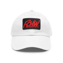 Load image into Gallery viewer, White/Red/Black FCHW Dad Hat with Leather Patch (Rectangle)