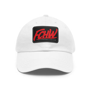 White/Red/Black FCHW Dad Hat with Leather Patch (Rectangle)