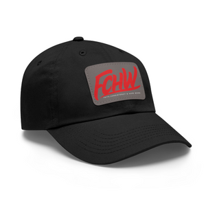 White/Red/Black FCHW Dad Hat with Leather Patch (Rectangle)